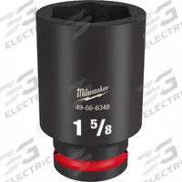 MILWAUKEE Deep Impact Socket: 3/4 in Drive Size, SAE, 1 5/8 in Socket Size, 6-Point, Deep, Friction (MPN 49-66-6349). Key specifications — attr1215501: MILWAUKEE; attr1215515: Black Phosphate; attr1215518: 1-5/8 in.