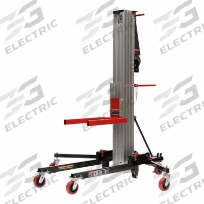 JET Material Lift: 650 lb, Adj Base, With Outriggers - Drill Drivable Material Lifts