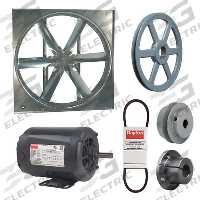 Dayton Supply Fan w/Drive Package: Belt Drive, 48 in Blade, Open Dripproof, 19,995 cfm - Belt-Drive Panel Supply Fans with Drive Package