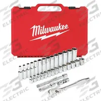 MILWAUKEE Socket Wrench Set: 3/8 in Drive, 32 Piece, 6-Point, Metric, 6 mm to 19 mm (MPN 48-22-9508). Key specifications — attr1224269: 3/8 in; attr1204638: Drive Tools Included; attr1204650: 6 mm to 19 mm; attr1204673: Socket Bits Not Included; attr1204681: Wrenches Not Included; attr1204688: MILWAUKEE; attr1224230: Friction; attr1206170: Deep Sockets.