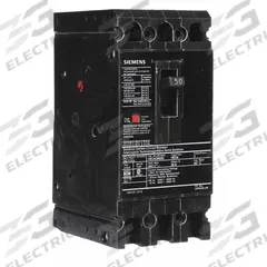 SIEMENS Molded Case Circuit Breaker: 50 A Amps, 42kA at 480V AC, Fixed, Load Side Lug, ABC, HED4 (MPN HED43B050). Key specifications — Phase Connection: ABC; Instantaneous Trip: Fixed; Terminal Connection: Load Side Lug; Series: HED4; Max. AIR Rating: 42kA at 480V AC.