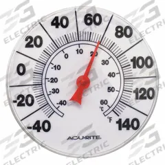 ACURITE Analog Panel Mount Thermometer: -40°F to 140°F /-40°C to 60°C, +/- 4°F, Wall, +/- 4°F (MPN 00353A2). Key specifications — attr1273366: Dial; attr1273365: ACURITE.