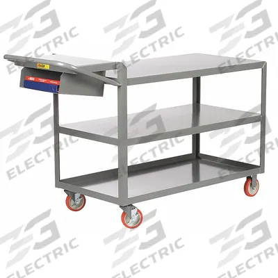 LITTLE GIANT Utility Cart: 1,200 lb, 3 Shelves, 52 in L x 24 in W x 40 in H Overall Dim - Order-Picking Utility Carts with Lipped & Flush Metal Shelves