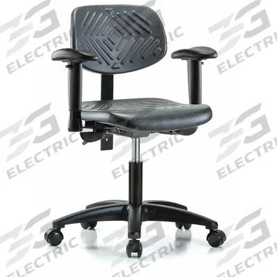APPROVED VENDOR Cleanroom Chair: Polyurethane, Arms Included, Ht Range 17 in to 22 in, 16 in Seat Wd - Polyurethane Lab Chairs
