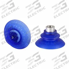 SCHMALZ Vacuum Pad Assembly: Bellows, 1.5 Folds, G3/8 in, 91 mm Pad Dia, Elastodur ED, Blue, 85 A (MPN 10.01.42.00002). Key specifications — attr1019101: 10.01.42.00002; attr1019103: SCHMALZ; attr1019107: 85 A.