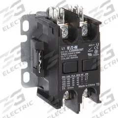 EATON Definite Purpose Magnetic Contactor: 2 Poles, 208-240V AC, 40 A, Non-Reversing (MPN C25BNB240B). Key specifications — Brand: EATON; Coil Voltage: 208-240V AC; Contactor Style: HVACR Definite Purpose Contactor; Frame Size: B; Terminal Connection Type: Quick-Disconnect Terminals; Maximum Voltage Rating: 690V AC; Series: C25 Series; Phase: Single.