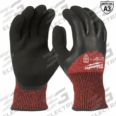 MILWAUKEE Work Gloves: XL ( 10 ), Palm, Double Dipped, Latex, Palm, Latex, Nylon ( 15 ga ) - Cut-Resistant Gloves with Latex Coating