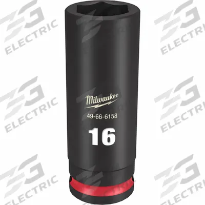 MILWAUKEE Deep Impact Socket: 3/8 in Drive Size, Metric, 16 mm Socket Size, 6-Point - 3/8" Drive Impact Sockets