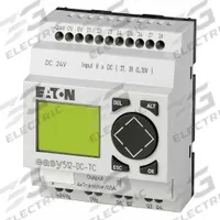 EATON Control Relay: (8) Digital, (4) Transistor, 24V AC : 24V DC (MPN EASY-E4-DC-12TC1). Key specifications — attr211240: EATON; attr1072668: Clock Included; attr1075941: (8) Digital; attr1075943: (4) Transistor.