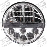 MAXXIMA Headlight: Headlight, LED, Non-Heated, High Beam/Low Beam, Surface Mount, Bracket, Round (MPN MHLE-07HILO). Key specifications — Heated: Non-Heated; Lighting Technology: LED; Beam Type: Low Beam; Electrical Connection: H4 Connector; Mount Type: Bracket; Brand: MAXXIMA; Mount Style: Surface.
