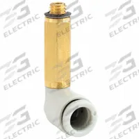 SMC Push-Fit Elbow Fitting: 3 3/16 mm OD x 5 mm Pipe Size, Push-to-Connect x Metric, Brass, White (MPN KQ2W23-M5A). Key specifications — Brand: SMC; Thread Size A: M5x.08.