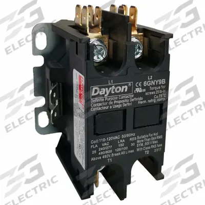 Dayton Definite Purpose Magnetic Contactor: 2 Poles, 120V AC, 25 A - Non-Reversing Definite Purpose Contactors