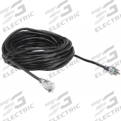 APPROVED VENDOR Extension Cord: Outdoor Use, 50 ft Lg, Outlet, 5-15P, 14/3, SJTW, Black - Outdoor Extension Cords with Single Outlet