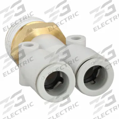 SMC Push-Fit Wye Fitting: 10 mm OD x 10 mm OD x 1/2 in Pipe x 10 mm Pipe Size - Polybutylene & Brass Tube Fittings