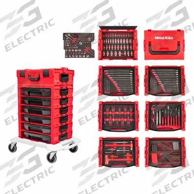 TEKTON Hand Tool Set: 248 Total Pcs, Drivers and Bits/Pliers/Sockets and Accessories - Tool Sets with Rolling Tool Cabinet