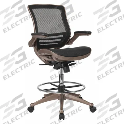 FLASH FURNITURE Drafting Chair: Waylon, Black, Mesh Material, Adj Arms Arm - Fixed-Arm Drafting Chairs