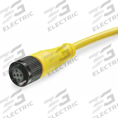 BRAD HARRISON Cordset: M12 Female Straight X Bare Wire, 3 Pins, Yellow, PVC, 5 m Cable Lg - Single-Ended Cordsets with PVC Jacket for Flexing Applications