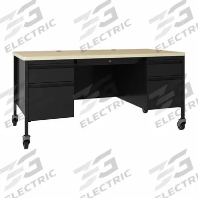 HIRSH Double Pedestal Desk: Melamine Laminate/Particleboard, Maple, 2 Pedestals - Pedestal Desks