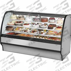 TRUE REFRIGERATION Refrigerated Merchandiser: 49 1/8 in x 77 1/4 in x 39 in, Silver, Curved Glass (MPN TGM-R-77-SC/SC-S-W). Key specifications — attr1277723: TRUE REFRIGERATION; attr1277683: R-290; attr1277691: No; attr1277694: Silver; attr1280716: Curved Glass; attr1280729: TGM.