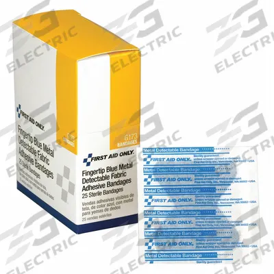 FIRST AID ONLY Adhesive Bandage: Fingertip Bandages, 1 3/4 in Wd, 2 in Lg, Metal Detectable - Metal Detectable Fingertip Bandages