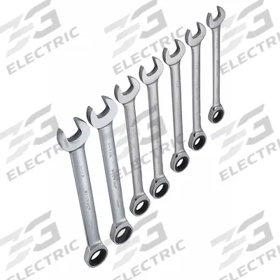WESTWARD Combination Wrench Set: Alloy Steel, Chrome, 7 Tools, Std - SAE 12-Point Ratcheting Combination Wrench Sets