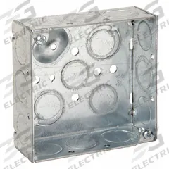 RACO Electrical Box: Steel, Steel - 4" x 4" Square Box Material & Nominal Size, Square, 2 Gangs (MPN 189). Key specifications — Brand: RACO; Bracket Style: Without Bracket; Clamp Style: Without Clamps.