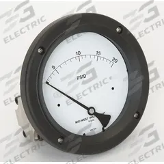 MIDWEST INSTRUMENT Differential Pressure Gauge: Back, 1/4 in NPT Female, Model 142, 4 1/2 in Dial (MPN 142-AC-00-OO-20P). Key specifications — Sensor Type: Diaphragm; Series: Model 142; Housing Material: Aluminum; Certificate of Calibration: Not Included.