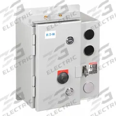 EATON NEMA Magnetic Motor Starter: Non-Reversing, 3 Poles, NEMA Size 1, 27 A, 480V AC Coil (MPN ECN0512CAA-R63/D). Key specifications — attr211388: EATON; attr951451: 1NO/1NC; attr951453: 480V AC; attr951489: Three; attr984425: 1NO/1NC; attr984429: Pilot Light; attr997361: None (Not Applicable to Electronic Overloads).