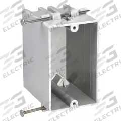 RACO Electrical Box: PVC, Nonmetallic Material & Nominal Size, Rectangular, 1 Gangs, 2 1/4 in Box Wd (MPN 7820RAC). Key specifications — Brand: RACO; Bracket Style: Fixed, 1/2" Setback; Clamp Style: NMSC.