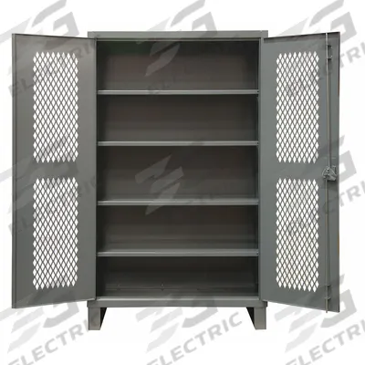 DURHAM MFG Storage Cabinet: 48 in x 24 in x 78 in, 4 Adj Shelves, Swing Handle & Padlock Hasp - Industrial Ventilated Shelf Cabinets