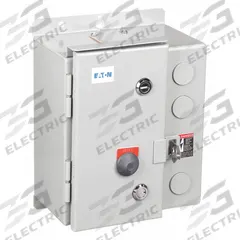 EATON NEMA Magnetic Motor Starter: Non-Reversing, 3 Poles, NEMA Size 0, 18 A, 240V AC Coil (MPN ECN0508BAA-R63/B). Key specifications — attr211388: EATON; attr951451: 1NO/1NC; attr951453: 220/240V AC; attr951489: Three; attr984425: 1NO/1NC; attr984429: Pilot Light; attr997361: None (Not Applicable to Electronic Overloads).