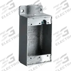 HUBBELL KILLARK Device Box: Aluminum, Rectangular, 1 Gangs, 3/4 in Hub Size, 28 cu in Capacity, Gray (MPN FD-2). Key specifications — Color: Gray; Brand: HUBBELL KILLARK.