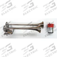 FIAMM Air Horn: 12V DC, Full Tone, Air, Silver, Chrome Plated, 122 dB Sound Level - Max, 2 Horns (MPN 63230). Key specifications — Type: Full Tone; Brand: FIAMM; Compatible Vehicle Type: Trucks; Finish: Chrome Plated; Includes: Vinyl Tubing; Color: Silver.