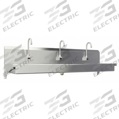 SANI-LAV Wash Station: 3 Stations, 5 in Bowl Dp, 65 in Bowl Lg, 16 1/2 in Bowl Wd - Three-Station Wall-Mounted Wash Stations with Faucets