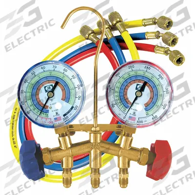 JB INDUSTRIES Manifold Gauge Kit: 2 Valves, 3 Hoses, Series M2, 3 1/8 in Gauge - Analog Manifold Gauge Kits
