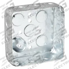 RACO Electrical Box: Steel, Steel - 4" x 4" Square Box Material & Nominal Size, Square, 2 Gangs (MPN 190). Key specifications — Brand: RACO; Bracket Style: Without Bracket; Clamp Style: Without Clamps.