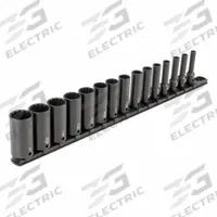 TEKTON Impact Socket Set: 3/8 in Drive Size, Small Set (0-50 pieces) Set Size, 15 Pieces, SAE (MPN SID91113). Key specifications — attr1204251: TEKTON; attr1215453: 3/8 in; attr1215454: 1/4 in to 1 in; attr1224229: Friction.