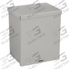 WIEGMANN Enclosure: Steel, 8 in x 6 in x 6 in, 3R, Solid Cover, Screw On, Included, Painted (MPN RSC060806). Key specifications — Brand: WIEGMANN; Closure Method: Padlock Hasp; Knockouts: Included.