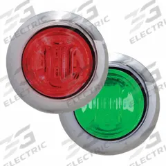 MAXXIMA Clearance Marker Light: Clearance Light, LED, Round, Surface Mount, Green/Red, Hole, IP67 (MPN M09340RG-DC). Key specifications — Lens Color: Green; Brand: MAXXIMA; Electrical Connection: Bullet Connectors; Lighting Technology: LED; Mount Type: Hole.