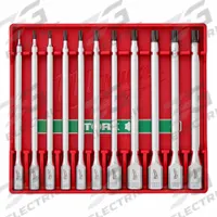 MILWAUKEE 11pc 1/4" and 3/8" Drive Torx Long Bit Socket Set: 1 - 25 Pieces, 13 Pieces, Fixed Insert (MPN 48-22-9534). Key specifications — attr1216280: Fixed Insert; attr1216283: MILWAUKEE; attr1225718: T8 to T50.