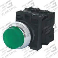 EATON Illuminated Push Button: Illuminated, Extended Profile, Metallic, 22 mm, 2NO (MPN M22M-DLH-G-K20-G). Key specifications — Brand: EATON; Action: Momentary; Series: M22; Push Button Material Type: Metallic.