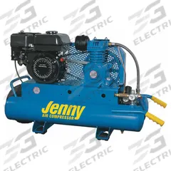 JENNY Portable Gas Air Compressor: 1 Stage, 6.5 hp Engine, Honda, 11.8 cfm @ 90 psi, 8 gal Air Tank (MPN C6HGA-8P). Key specifications — attr50858: Honda; attr50844: JENNY.