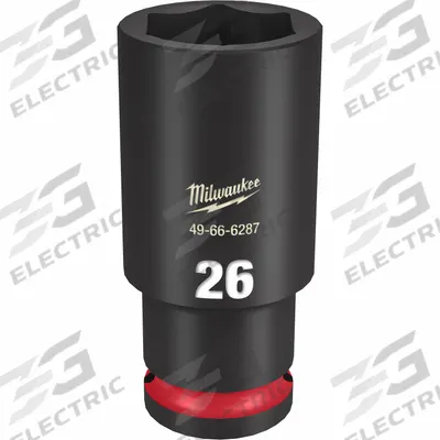 MILWAUKEE Deep Impact Socket: 1/2 in Drive Size, Metric, 26 mm Socket Size, 6-Point - 1/2" Drive Impact Sockets