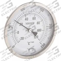 APPROVED VENDOR Dial Thermometer: 0°F to 250°F /-20°C to 120°C, 4 in Stem Lg, 5 in Dial Dia (MPN 1NGE5). Key specifications — Accuracy: ±1 % @ 41 to 200 °F, ±1.5 % Otherwise; Brand: APPROVED VENDOR.
