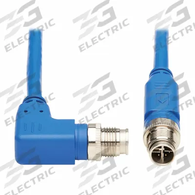 EATON TRIPP LITE Ethernet Cable: 16.4 ft Lg, X Coding, M12 Male Right Angle x M12 Male Straight - M12 Connector to M12 Connector Power over Ethernet (PoE) Cordsets