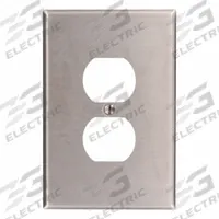 LEVITON Wall Plate: Duplex Outlet, 1 Gang, Silver, Jumbo Size (MPN 84103-40). Key specifications — Brand: LEVITON; Material: Stainless Steel.