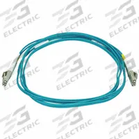 MONOPRICE Fiber Optic Patch Cord: Multi-Mode, 2 m Lg, LC End 1, LC End 2, Aqua, PVC, 2 Fiber Count (MPN 6386). Key specifications — Fire Rating: Riser; Jacket Material: PVC; Number of Fibers: Duplex; Brand: MONOPRICE; _Fiber Optic Cable Style: 50/125µ OM4.
