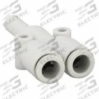 SMC Push-Fit Wye Fitting: 6 mm OD x 6 mm OD x 6 mm OD Size, Polybutylene Terephthalate, White (MPN KQ2U06-99A). Key specifications — Brand: SMC.