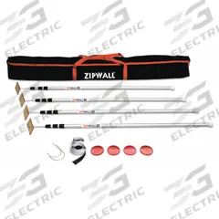 ZIPWALL Dust Barrier System: Telescoping Pole, Telescoping, 4.58 ft Min Extension Ht, 3.5 in Wd (MPN SLP4). Key specifications — Product Type: Telescoping Pole; Material: Stainless Steel; Color: Black/Red/Silver; Includes: Carry Bag; Brand: ZIPWALL.