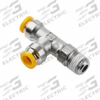 PARKER Push-Fit Tee Fitting: 8 mm OD x 8 mm OD x 1/4 in Pipe Size, Brass, 24 3/16 mm Overall Lg (MPN W171PLP-8M-4R). Key specifications — Brand: PARKER; Thread Size A: 1/4".